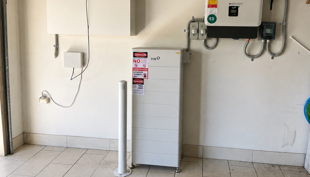 FoxESS battery stack and hybrid inverter installed in a Brisbane garage
