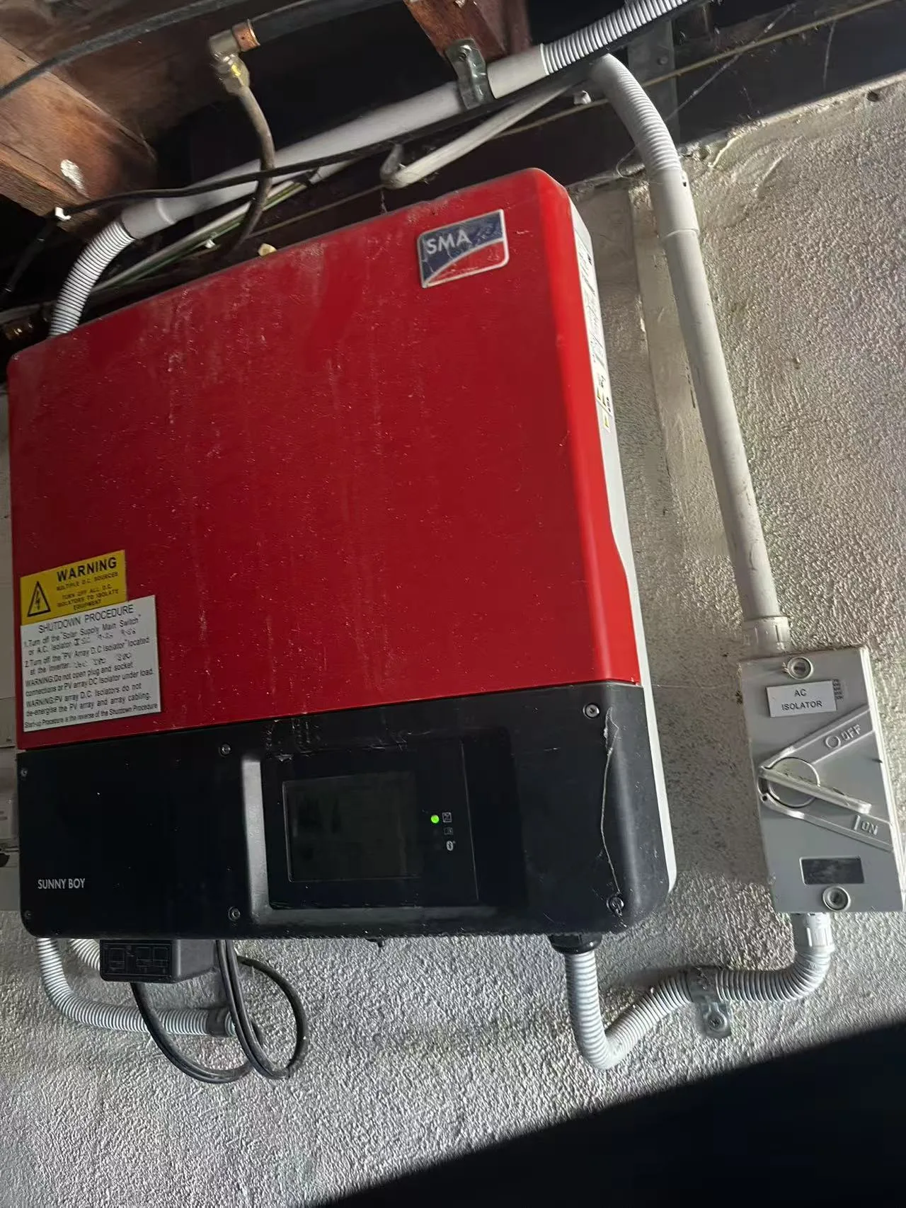 Existing SMA solar inverter photographed before the battery retrofit